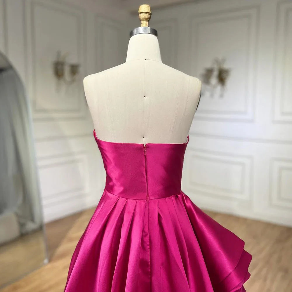 Elegante vestido de noche árabe fucsia de satén sin tirantes, corte A, para mujer, para boda, fiesta, 2025, LA72313 