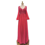 Arabisch fuchsia A-Linie Sparkle Perlen Luxus Lange Abendkleider Kleider A-Linie Perlen für Frauen Party 2025 LA72380 
