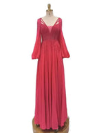 Arabisch fuchsia A-Linie Sparkle Perlen Luxus Lange Abendkleider Kleider A-Linie Perlen für Frauen Party 2025 LA72380 