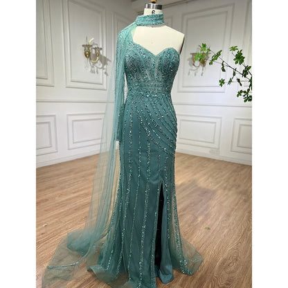 Vestido de noche árabe rosa con mangas largas y abertura alta, con cuentas y corte sirena, para mujer, para fiesta de bodas, LA71938 