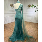 Arabisch rosa Meerjungfrau Cape Sleeve High Split Perlen Abendkleider Kleider 2025 Für Frauen Hochzeit Party LA71938 
