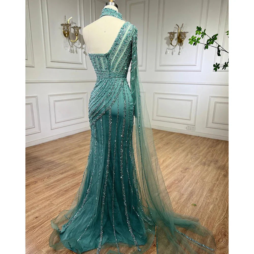 Vestido de noche árabe rosa con mangas largas y abertura alta, con cuentas y corte sirena, para mujer, para fiesta de bodas, LA71938 