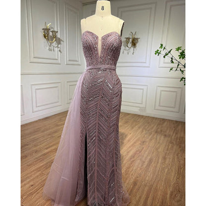 Vestido de noche largo con cuentas y abertura alta, estilo sirena, estilo árabe turquesa, sexy, para mujer, para fiesta de boda 2025 LA71966 