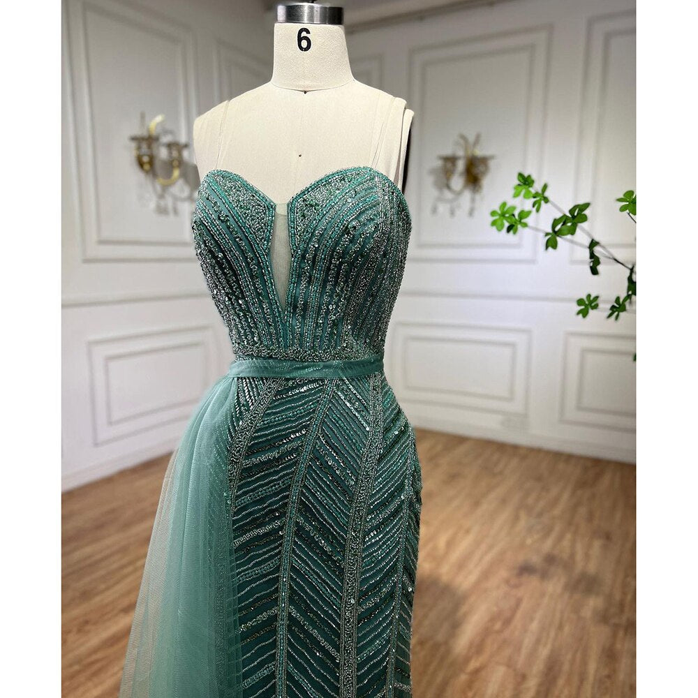 Vestido de noche largo con cuentas y abertura alta, estilo sirena, estilo árabe turquesa, sexy, para mujer, para fiesta de boda 2025 LA71966 