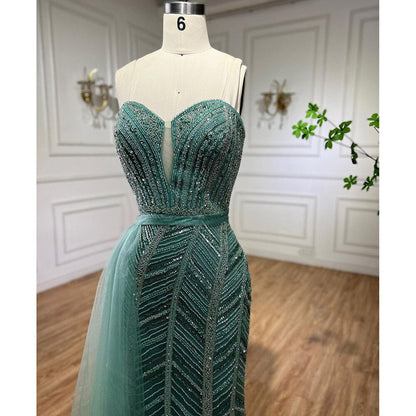 Vestido de noche largo con cuentas y abertura alta, estilo sirena, estilo árabe turquesa, sexy, para mujer, para fiesta de boda 2025 LA71966 