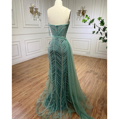 Vestido de noche largo con cuentas y abertura alta, estilo sirena, estilo árabe turquesa, sexy, para mujer, para fiesta de boda 2025 LA71966 