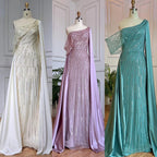 Vestido de noche elegante de sirena con mangas abullonadas y cuentas rosas, de lujo, para mujer, para fiesta de bodas, LA71694 