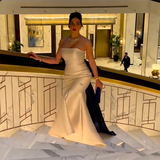 Beige Elegante Meerjungfrau Mikado Satin Sexy Trägerlosen Lange Abendkleider Kleider 2025 Für Frauen Hochzeit Party LA71953 