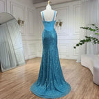 Beige Mermaid Floor Length Evening Gowns Luxury Beaded Crystal Spaghetti Strap Party Drsses For Women 2025 LA72163