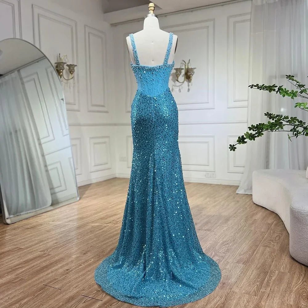 Vestido de noche beige de sirena, largo hasta el suelo, de lujo, con cuentas de cristal y tirantes finos, para mujer, 2025, LA72163 