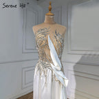 Beige Meerjungfrau Überrock Abendkleider Kleider 2025 Satin Perlen Elegant Für Frauen Party LA71199 