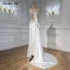 Beige Meerjungfrau Überrock Abendkleider Kleider 2025 Satin Perlen Elegant Für Frauen Party LA71199 