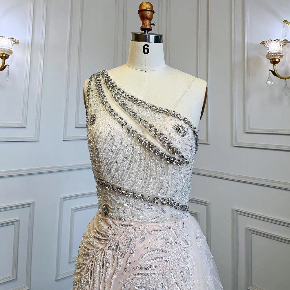 Vestido de noche elegante, sexy, color beige, con abertura alta, corte sirena, con cuentas y sobrefalda, para mujer, fiesta, LA71623 