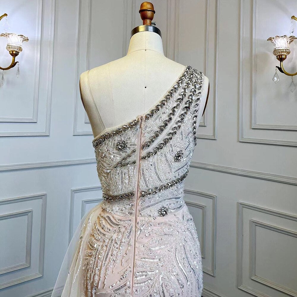 Vestido de noche elegante, sexy, color beige, con abertura alta, corte sirena, con cuentas y sobrefalda, para mujer, fiesta, LA71623 