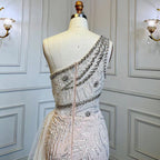 Vestido de noche elegante, sexy, color beige, con abertura alta, corte sirena, con cuentas y sobrefalda, para mujer, fiesta, LA71623 