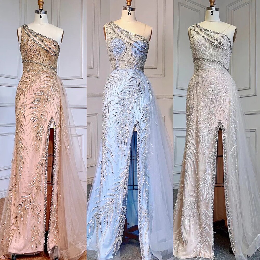 Vestido de noche elegante, sexy, color beige, con abertura alta, corte sirena, con cuentas y sobrefalda, para mujer, fiesta, LA71623 