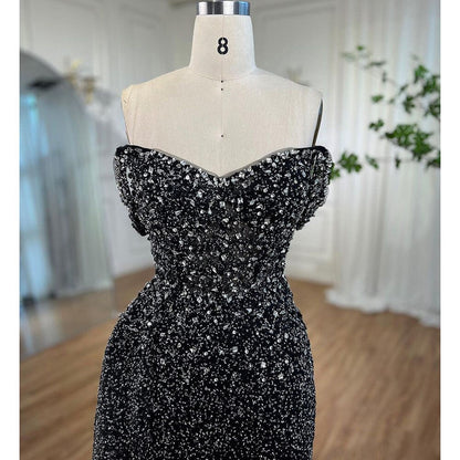 Schwarz Meerjungfrau Sexy High Split Kristall Perlen Luxus Abendkleider Kleider 2025 Für Frauen Hochzeit Party LA72150 