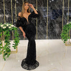 Schwarze Meerjungfrau Perlen Quaste Abendkleider Kleider 2025 Elegante Sexy Für Frauen Party LA71204 