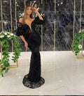 Schwarze Meerjungfrau Perlen Quaste Abendkleider Kleider 2025 Elegante Sexy Für Frauen Party LA71204 
