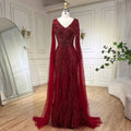 Vestido de noche de lujo con mangas largas y corte sirena, color negro, con plumas y cuentas, para mujer, 2025, para fiesta, LA72216 