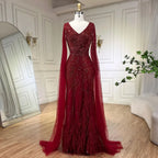 Vestido de noche de lujo con mangas largas y corte sirena, color negro, con plumas y cuentas, para mujer, 2025, para fiesta, LA72216 