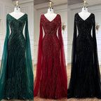 Vestido de noche de lujo con mangas largas y corte sirena, color negro, con plumas y cuentas, para mujer, 2025, para fiesta, LA72216 