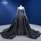 Black Mermaid Detachable Skirt Sparkle Sequins Beaded Bride Gowns Wedding Dress High End Custom Made HM67480