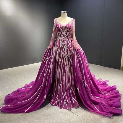 Vestido de novia de alta gama con falda desmontable de sirena negra, lentejuelas brillantes y cuentas, hecho a medida HM67480 