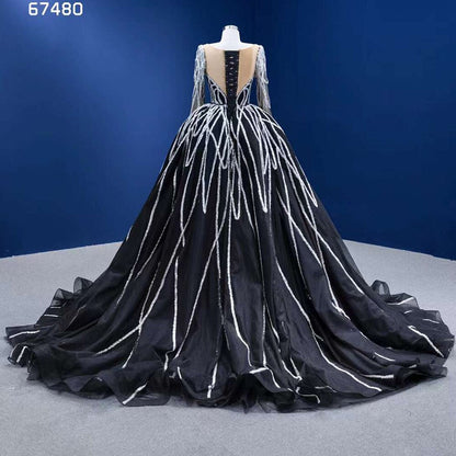Vestido de novia de alta gama con falda desmontable de sirena negra, lentejuelas brillantes y cuentas, hecho a medida HM67480 