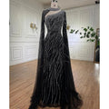 Schwarze Meerjungfrau Elegante Cape-Ärmel Perlen Luxus Abendkleider Kleider Für Frauen Arabisch Party 2025 LA72112 