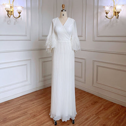 Vestido de noche marroquí elegante con mangas de capa y plumas de sirena negra para mujer, ideal para bodas 2025 LA71852 