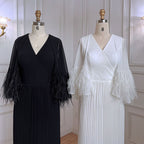 Schwarze Meerjungfrau Elegante Feder Cape Ärmel Marokko Abendkleider Kleider Für Frau Hochzeit Party 2025 LA71852 