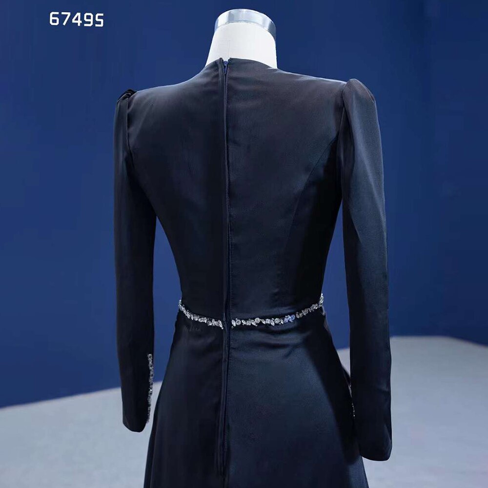 Elegante vestido de noche de sirena negra con cuentas de lujo para mujer, fiesta 2025, alta gama, hecho a medida HM67495 