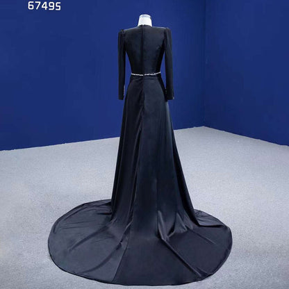 Elegante vestido de noche de sirena negra con cuentas de lujo para mujer, fiesta 2025, alta gama, hecho a medida HM67495 