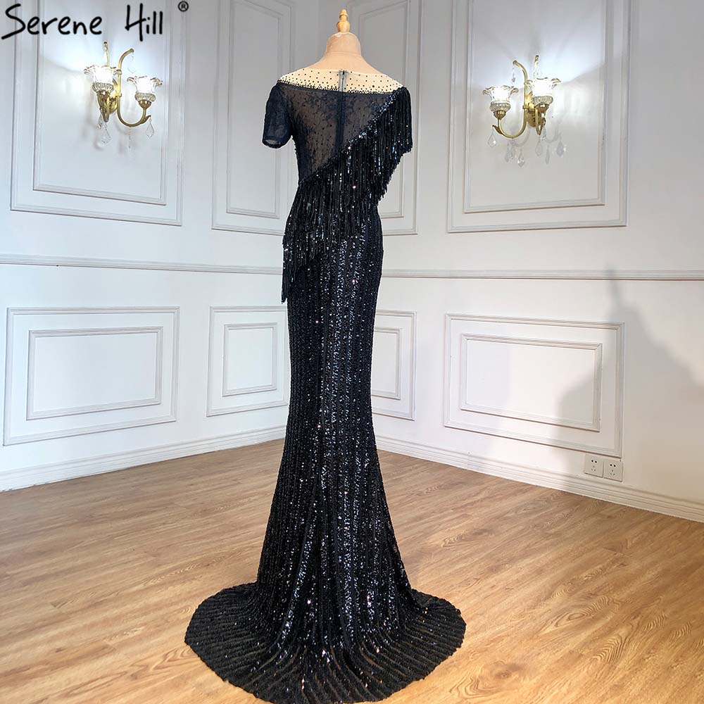 Schwarze Meerjungfrau Luxus Abendkleider Kleider 2025 Perlen Quaste Elegant Für Frauen Party LA71386 