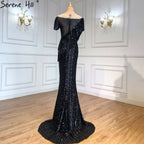 Schwarze Meerjungfrau Luxus Abendkleider Kleider 2025 Perlen Quaste Elegant Für Frauen Party LA71386 