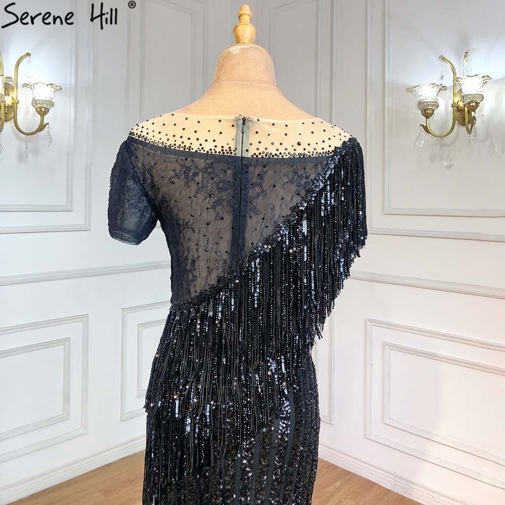Vestidos de noche de lujo de sirena negra, con borlas y cuentas, elegantes para mujer, para fiesta, LA71386 