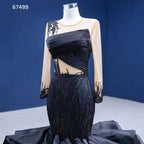 Vestido de novia de sirena negro con flores abullonadas, encaje y cuentas, manga larga, hecho a medida, 2025 HM67499 