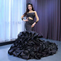 Vestido de novia de sirena negro con flores abullonadas, encaje y cuentas, manga larga, hecho a medida, 2025 HM67499 