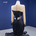 Vestido de novia de sirena negro con flores abullonadas, encaje y cuentas, manga larga, hecho a medida, 2025 HM67499 