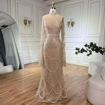 Schwarz Muslimischen Luxus Perlen Elegante Meerjungfrau Dubai Abendkleider Kleider für Frau Hochzeit Party 2025 LA72512 