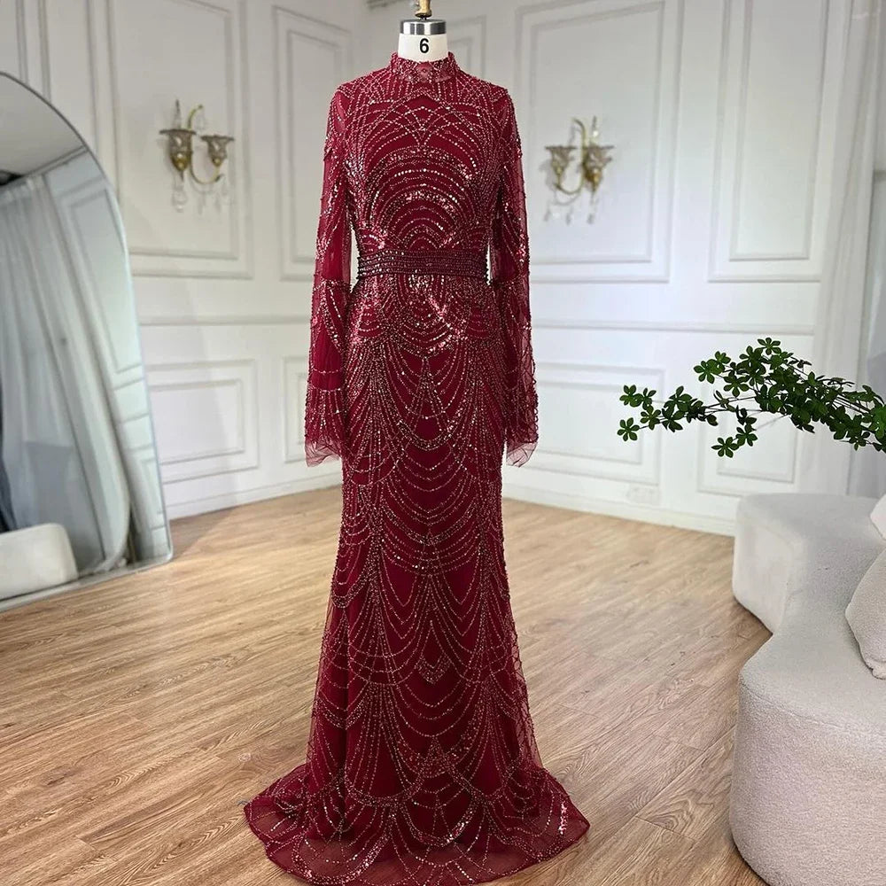 Black Muslim Luxury Beaded Elegant Mermaid Dubai Evening Dresses Gowns for Woman Wedding Party 2025 LA72512