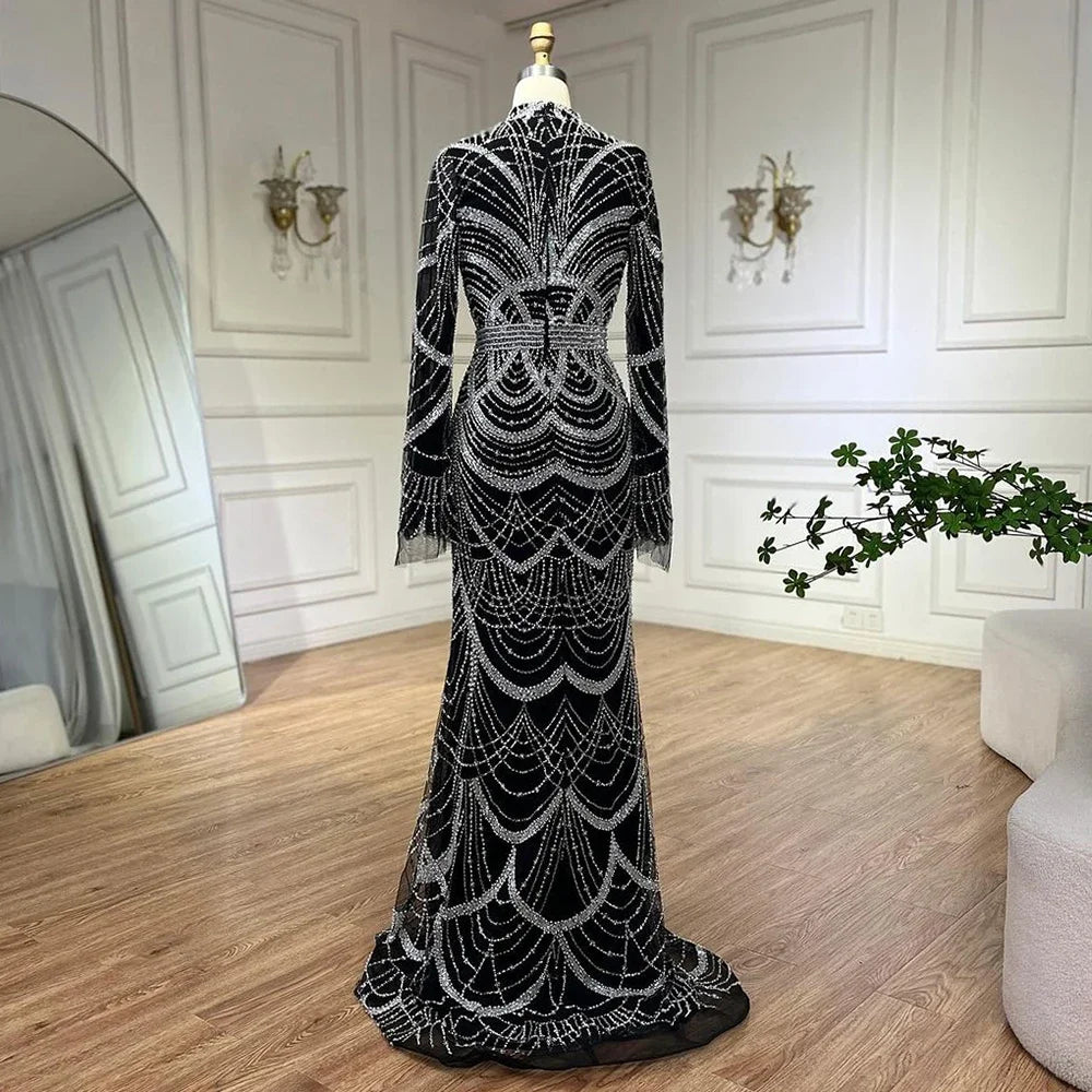 Schwarz Muslimischen Luxus Perlen Elegante Meerjungfrau Dubai Abendkleider Kleider für Frau Hochzeit Party 2025 LA72512 