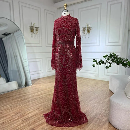 Schwarz Muslimischen Luxus Perlen Elegante Meerjungfrau Dubai Abendkleider Kleider für Frau Hochzeit Party 2025 LA72512 