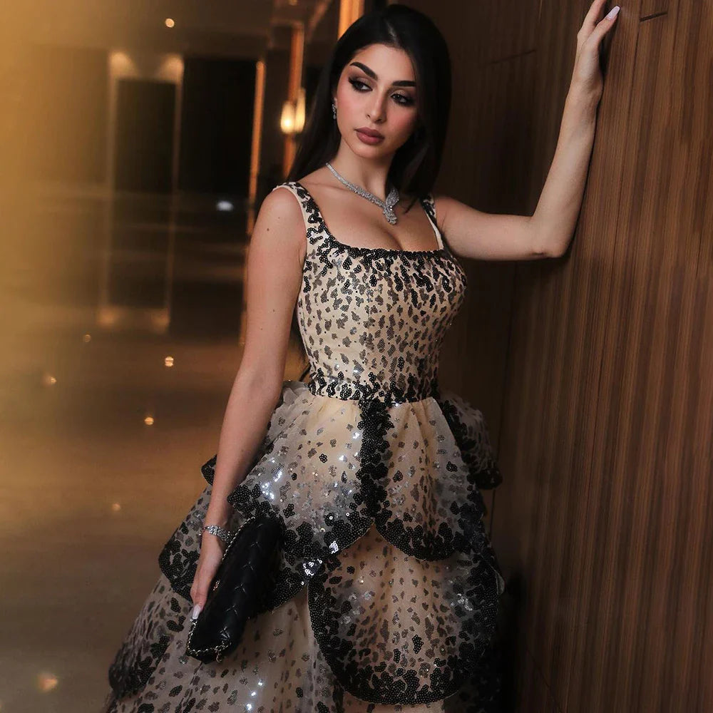 Luxury Designer Sparkly Sequin Tiered Ruffles Ball Gown Evening Dress LA72505