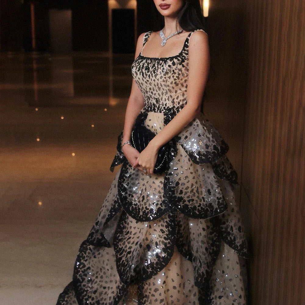Luxury Designer Sparkly Sequin Tiered Ruffles Ball Gown Evening Dress LA72505
