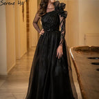 Schwarz Satin A-linie Abendkleider Kleider 2025 Perlen Sexy Für Frau Hochzeit Party LA71213 