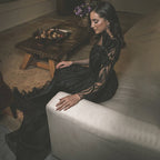 Schwarz Satin A-linie Abendkleider Kleider 2025 Perlen Sexy Für Frau Hochzeit Party LA71213 