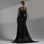 Schwarz Satin Meerjungfrau Spitze Perlen Luxus Lange Abendkleider Kleider Für Frauen Hochzeit Party 2025 LA72230 