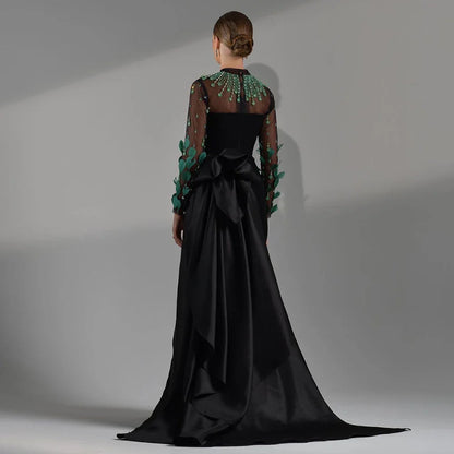 Schwarz Satin Meerjungfrau Spitze Perlen Luxus Lange Abendkleider Kleider Für Frauen Hochzeit Party 2025 LA72230 